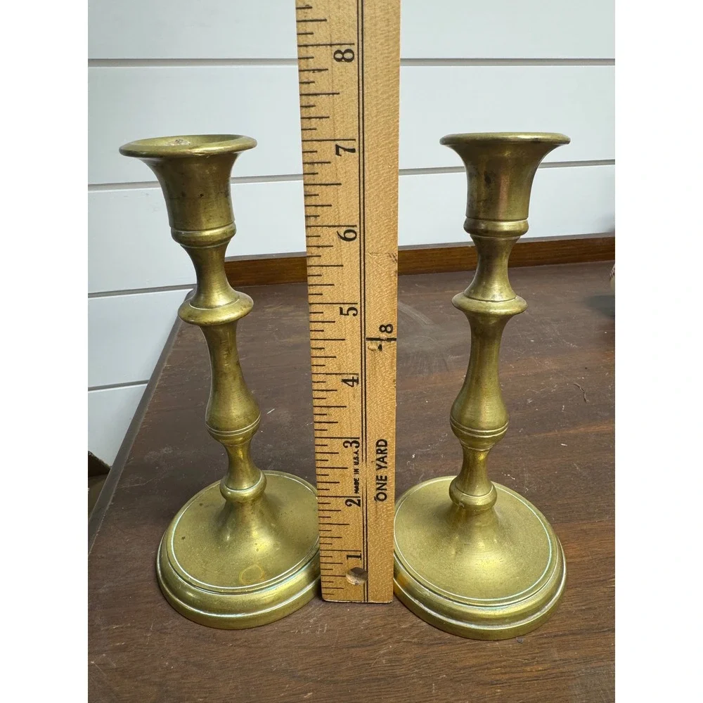 Vintage Solid Brass Candlestick Holders Pair 7 Inch Taper Candle Stands Baluster